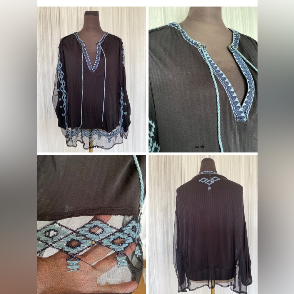 REDUCED! Free people bohemian peasant oversized embroidery, 3/4 sleeves! - Picture 16 of 16